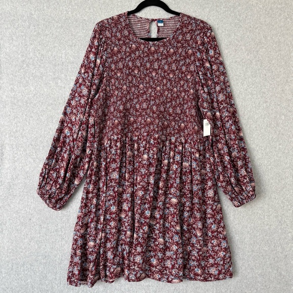 Old Navy Dresses & Skirts - Old Navy Women Dress 2X Burgundy Floral Smocked Cottagecore Country Boho Prairie